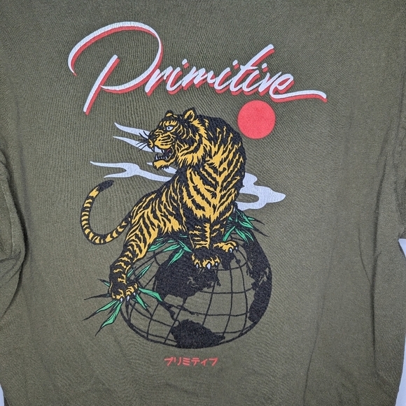 Primitive Skateboarding green short sleeve tiger globe Osaka Japanese shirt M - Picture 4 of 5